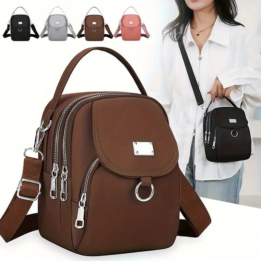 Lightweight Nylon Women's Messenger Bag - Casual Mini Handbag with Multi-Zipper Compartments & Adjustable Strap